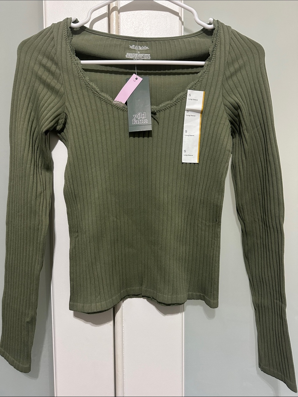 wild fable Olive Green Ribbed Scoop-Neck Long Sleeve Top